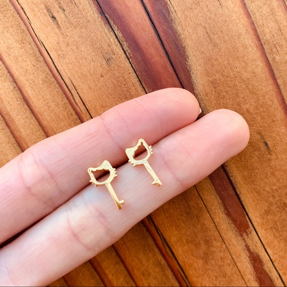 HELLO KITTY KEY  GOLD Stainless Steel Earrings with Gift Bag - Picture 2 of 7